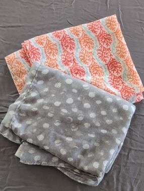 Gray Polka Dot and Coral Leaf Reversible Bedding Throws
